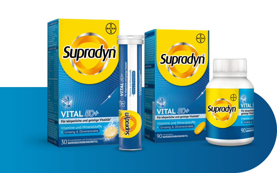 Produktabbildung von Supradyn VITAL 50+ als Brausetabletten und Filmtabletten